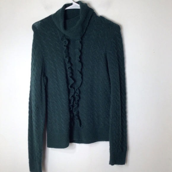 J Crew alpaca wool sweater women small green ruffle pullover - Picture 11 of 11